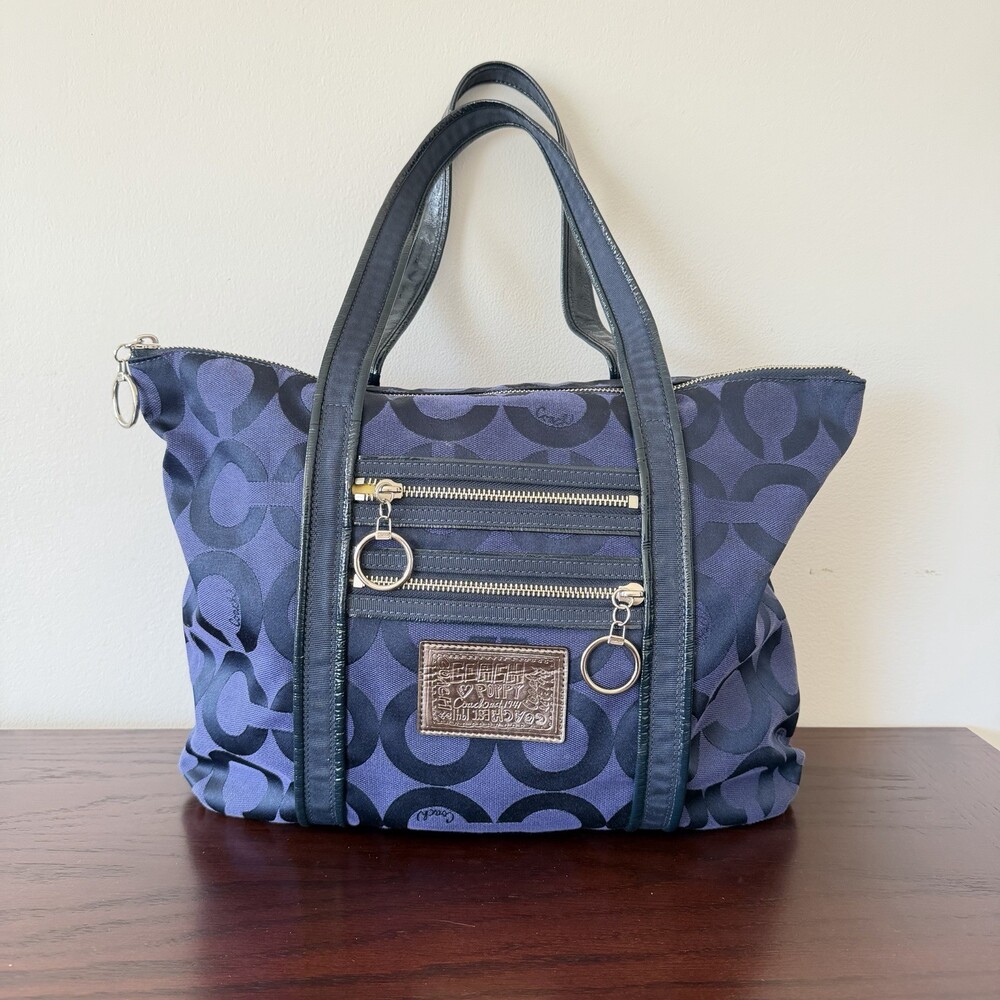 Coach Poppy Signature Sateen Glam Tote Y2K 13826 Large Shoulder Bag Purple GUC